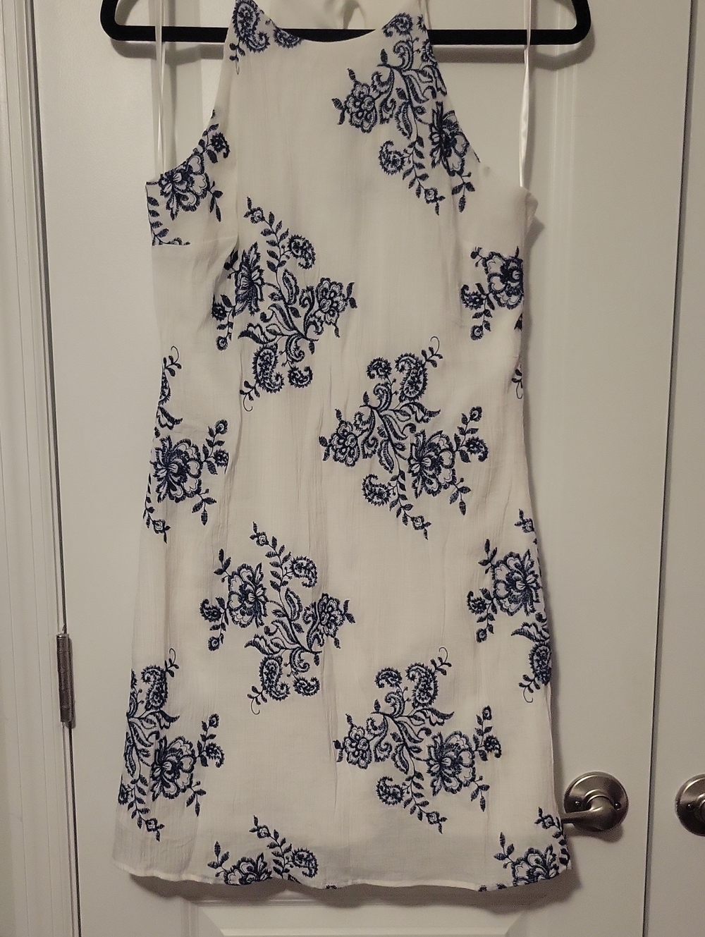 White and Navy Floral Halter Dress